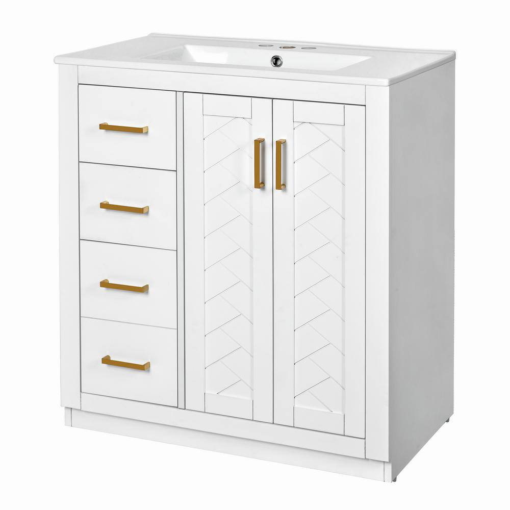 30 in. Single Sink Solid Wood Freestanding White Bath Vanity with White Ceramic Top Unassembled price history on PriceWatchPro