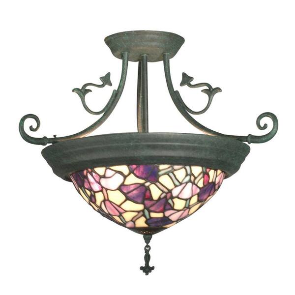 Springdale Lighting Tiffany 4-Light Verdigris Semi-Flush Mount Light