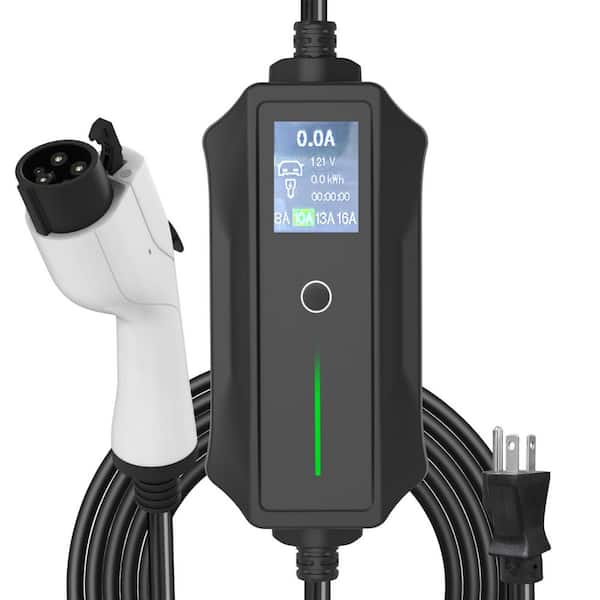 17Ft 110-Volt 240-Volt Portable Electric Vehicle Charger Level 1 Level 2 16Amp NEMA Plugs J1772 Compatible