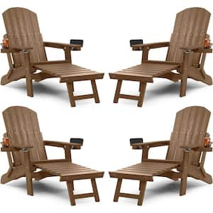 Teak Outdoor Folding Adirondack Chair with Integrated Pullout Ottoman and Cup Holder (4-Pack)