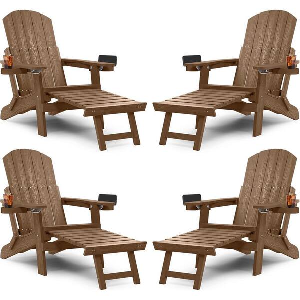 YEFU Teak Outdoor Folding Adirondack Chair with Integrated Pullout