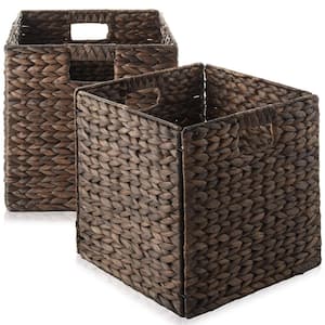 Brown Espresso 13 in. x 13 in. Wicker Water Hyacinth Decorative Baskets for Storage ((Set of 2))