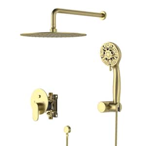 10 in. 5-Spray Patterns Daul Wall Mount Shower Head Fixed and Handheld 1.8 GPM in Gold