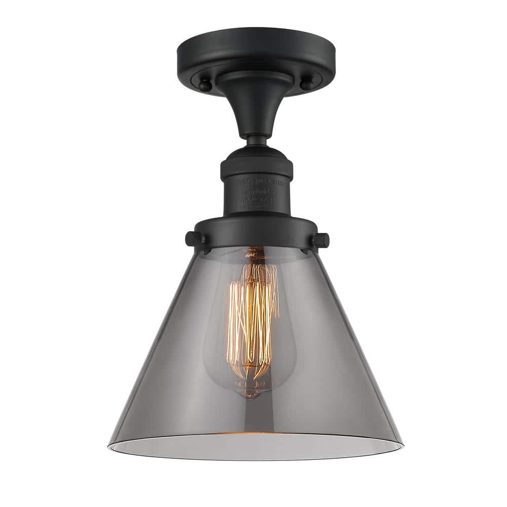 Innovations Cone 7 75 In 1 Light Matte Black Semi Flush Mount With Plated Smoke Glass Shade 517