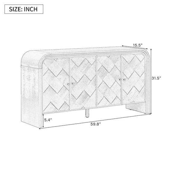 Beige Brown Wood 59.8 in. Sideboards with Handwoven Wood Slat Doors