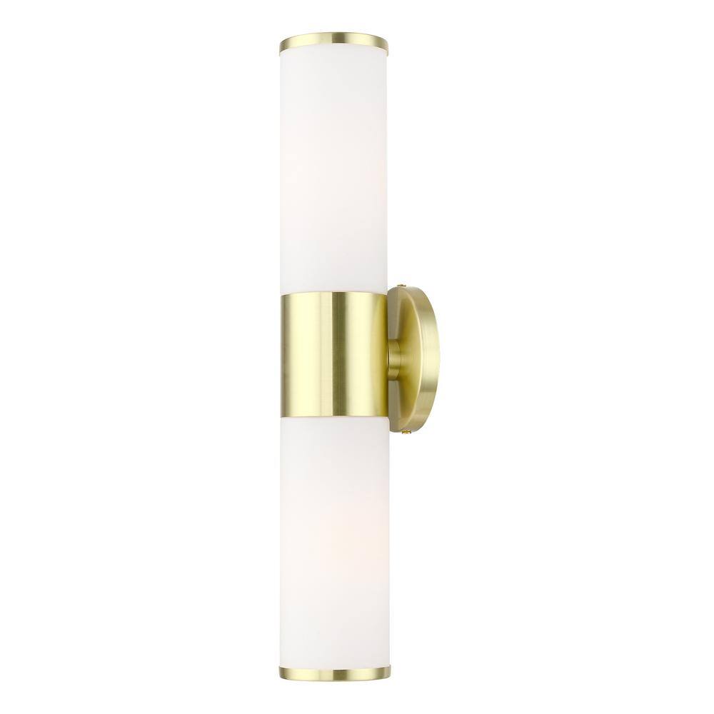 Crestmoor 18.5 in. 2-Light Satin Brass ADA Vanity Light with Satin Opal White Glass