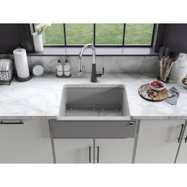 Cairn Matte Grey Granite Composite 29.6875 in. Single Bowl Undermount Kitchen Sink