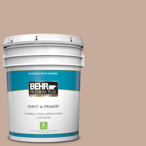 BEHR PREMIUM PLUS 5 gal. #ECC-57-1 California Stucco Satin Enamel Low Odor Interior Paint & Primer