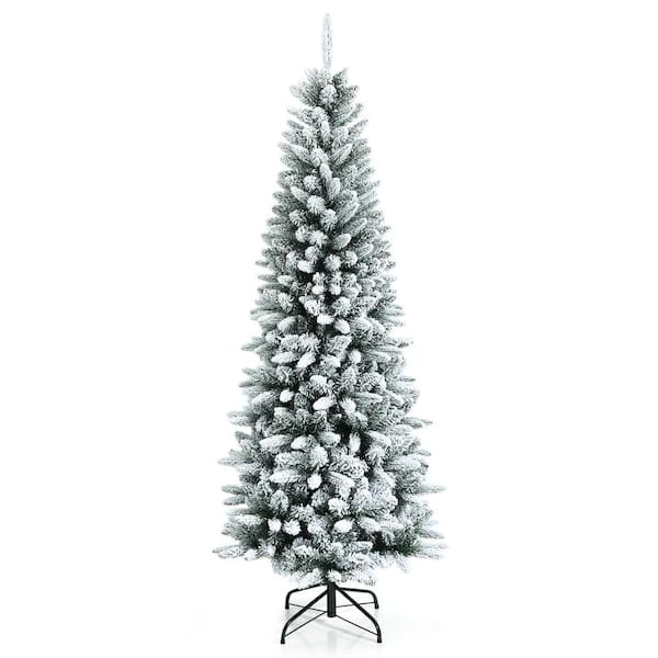 Gymax 6.5 ft. Slim Artificial Christmas Tree Unlit Snow-Flocked Xmas Pencil Tree