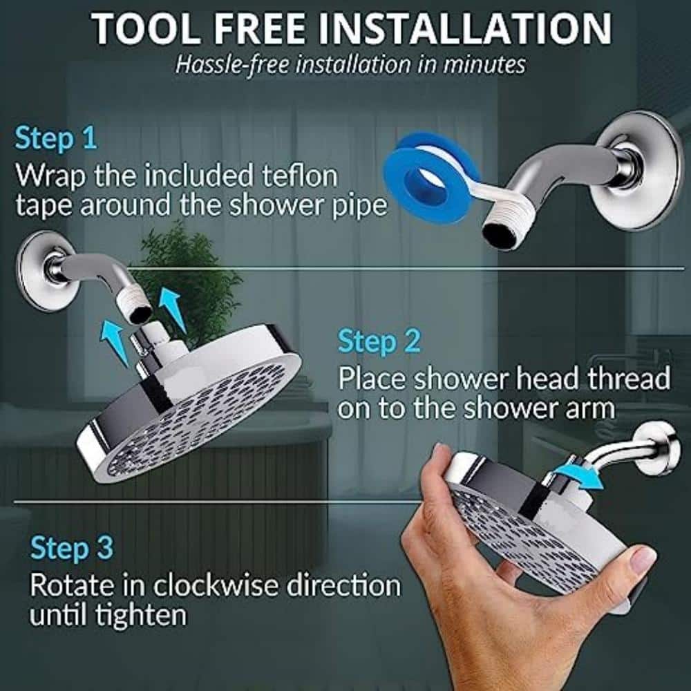 6-Inch Chrome Rain Shower Head with Filter and Adjustable Angles