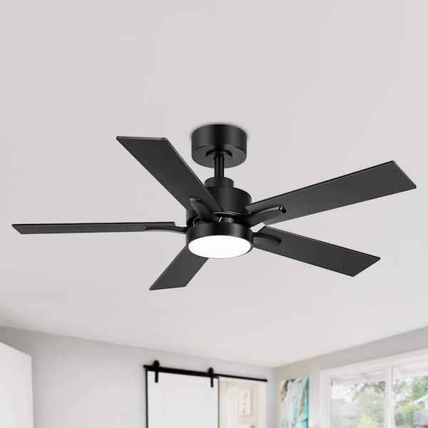 Tyrone 42 in. Integrated LED Standard Black Ceiling Fan with Light, Downrod, 5 Black/Brown Blades and Remote Included