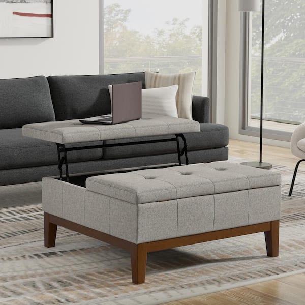 Simpli Home Dover Cloud Grey Fabric Lift Top Coffee Table Storage Ottoman
