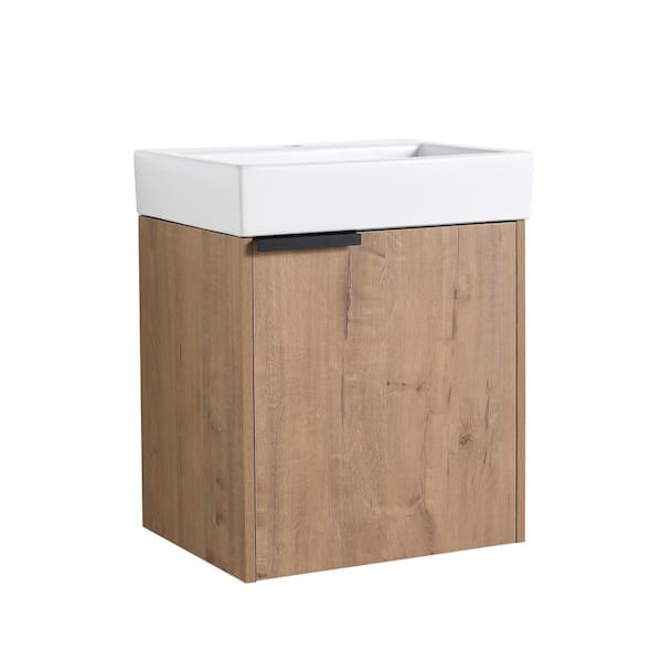 FORCLOVER 19 in. W x 14-15/16 in. D x 22-13/16 in. H Bath Vanity in Imitative Oak with White Ceramic Top