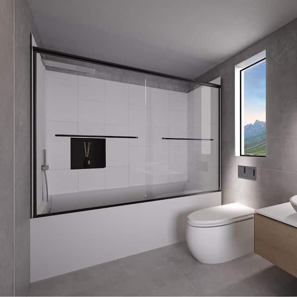 NuVo Winter White-Rainier 60 in. L x 30 in. W x 83 in. H Rectangular Tub/ Shower Combo Unit in Matte Black Left Drain