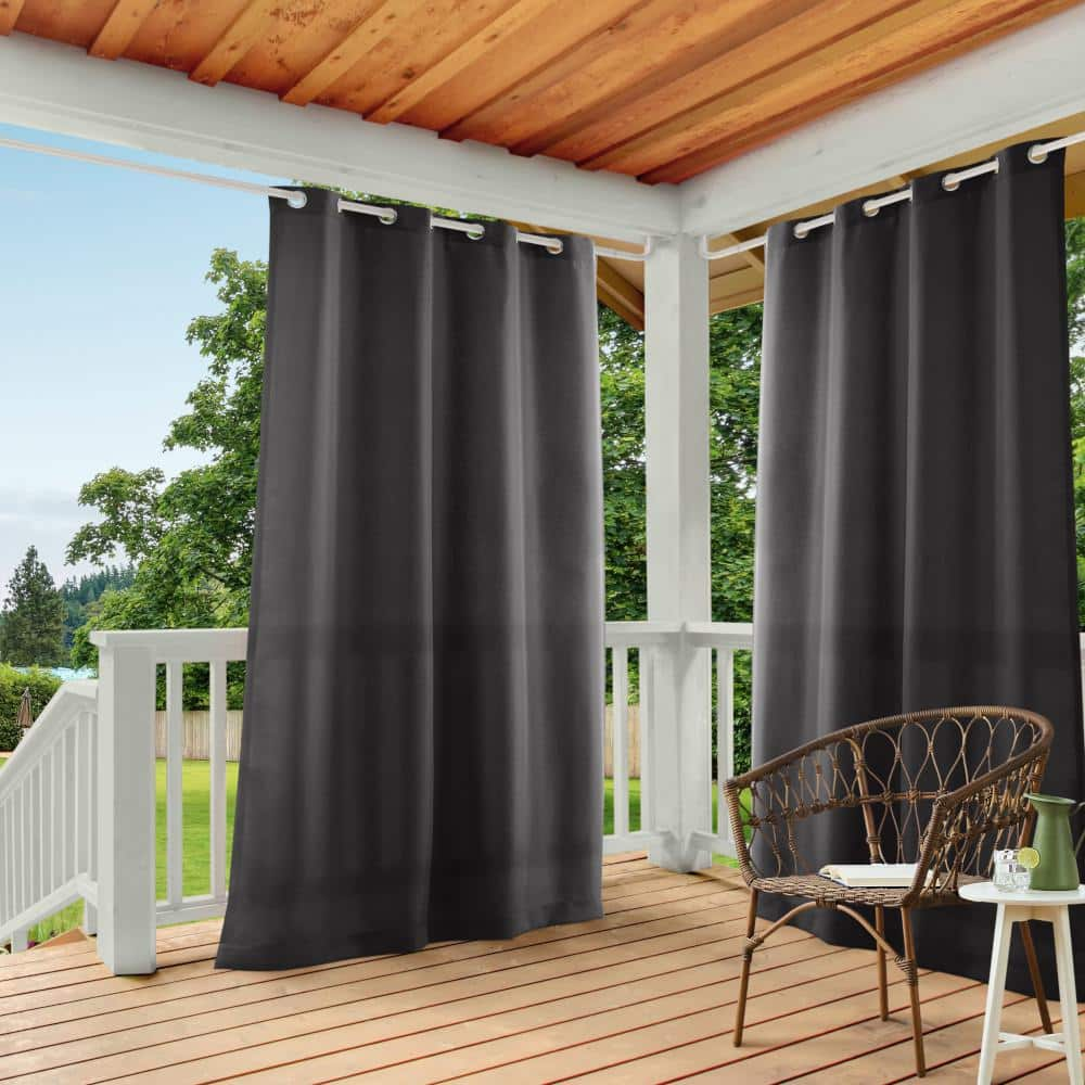 EXCLUSIVE HOME Cabana Charcoal Solid Light Filtering Grommet Top Indoor/Outdoor Curtain, 54 in. W x 108 in. L (Set of 2)