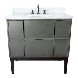 Scandi II 37 in. W x 22 in. D Bath Vanity in Gray with Marble Vanity Top in White with White Rectangle Basin