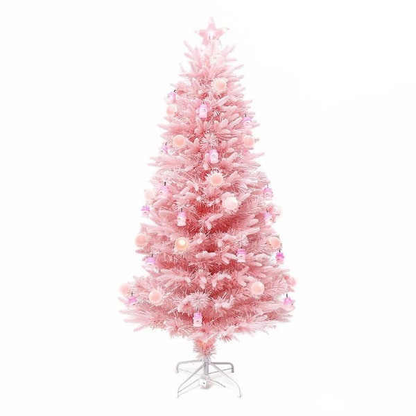 6 ft. Prelit Pink Cherry Blossom Artificial Christmas Tree with Fiber Optic Lights and Snowman Star Topper