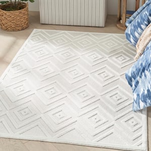 Versatile Ivory/White 4 ft. x 6 ft. Geometric Contemporary Indoor/Outdoor Area Rug