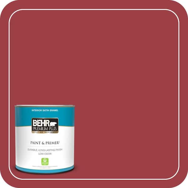 BEHR PREMIUM PLUS 1 qt. #QE-06 Reddest Red Satin Enamel Low Odor Interior Paint & Primer