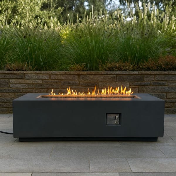 60 in. 60,000 BTU Dark Gray Magnesium Oxide Outdoor Propane Fire Pit Table with Auto-Ignition and Lava Rocks