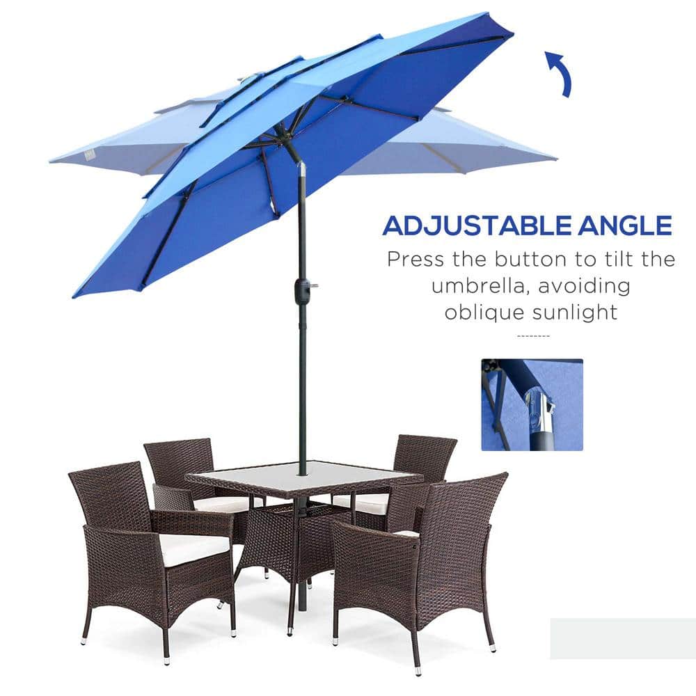 9ft Dark Blue 3-Tier Patio Umbrella with Crank and Tilt