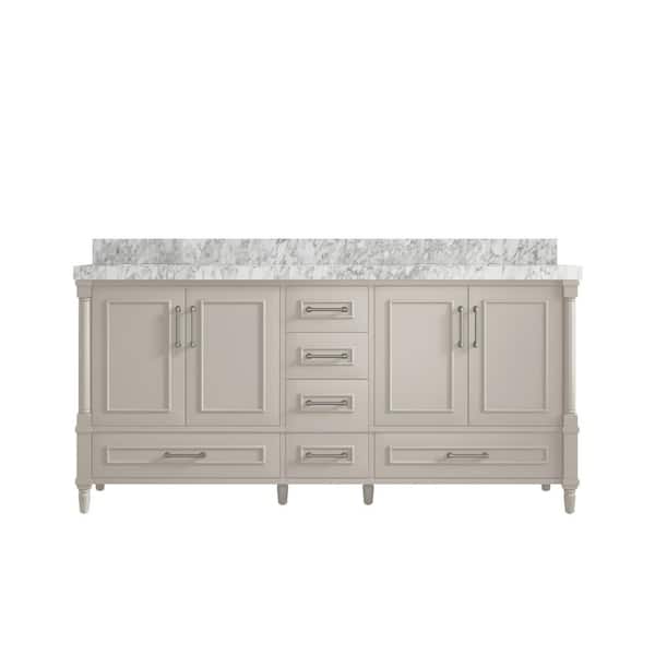 Willow Collections Hudson 72 in. W x 22 in. D x 36 in. H Double Sink Bath Vanity in Fine Grain with 2 in. Carrara Marble Top