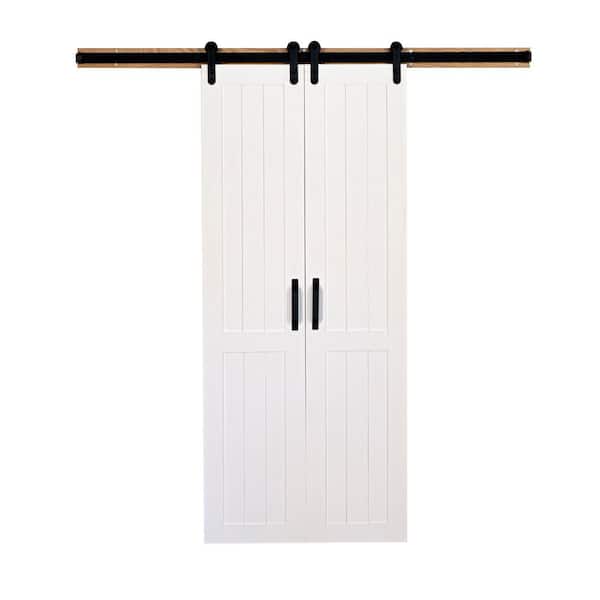 Unbranded 42 in. x 84 in. Vertical Plank Primed Solid Wood Split Barn Door with Hardware Kit