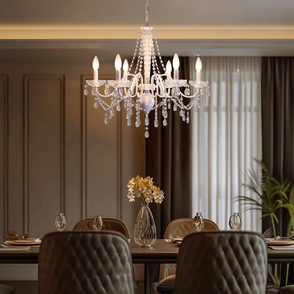 6-Light White Contemporary Elegant Candle Style Crystal Chandelier Pendant Light for Dining Room Living Room Bedroom price history on PriceWatchPro