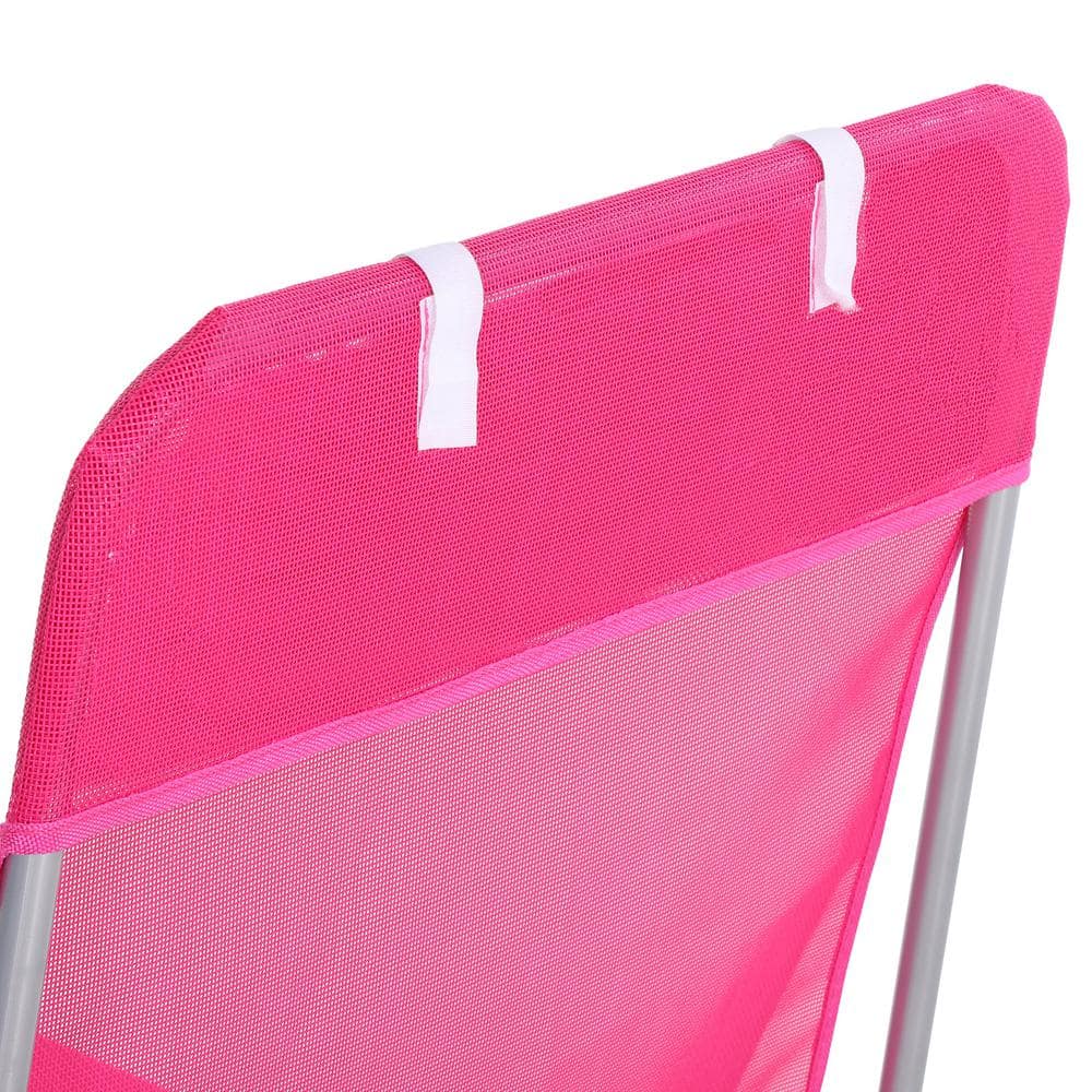 Outsunny Portable Mesh Chaise Lounge Chair, 5-Position Reclining, Pink & Silver