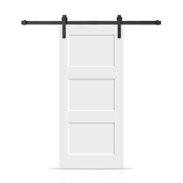 CALHOME 38 in. x 96 in. 3 Panel Shaker Hollow Core White Painted Composite Interior Sliding Barn Door with Hardware Kit