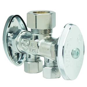 1/2 in. Nom Comp Inlet x 3/8 in. O.D. Comp x 3/8 in. O.D. Comp Dual Outlet Dual Shut-Off Chrome Plated Straight Valve