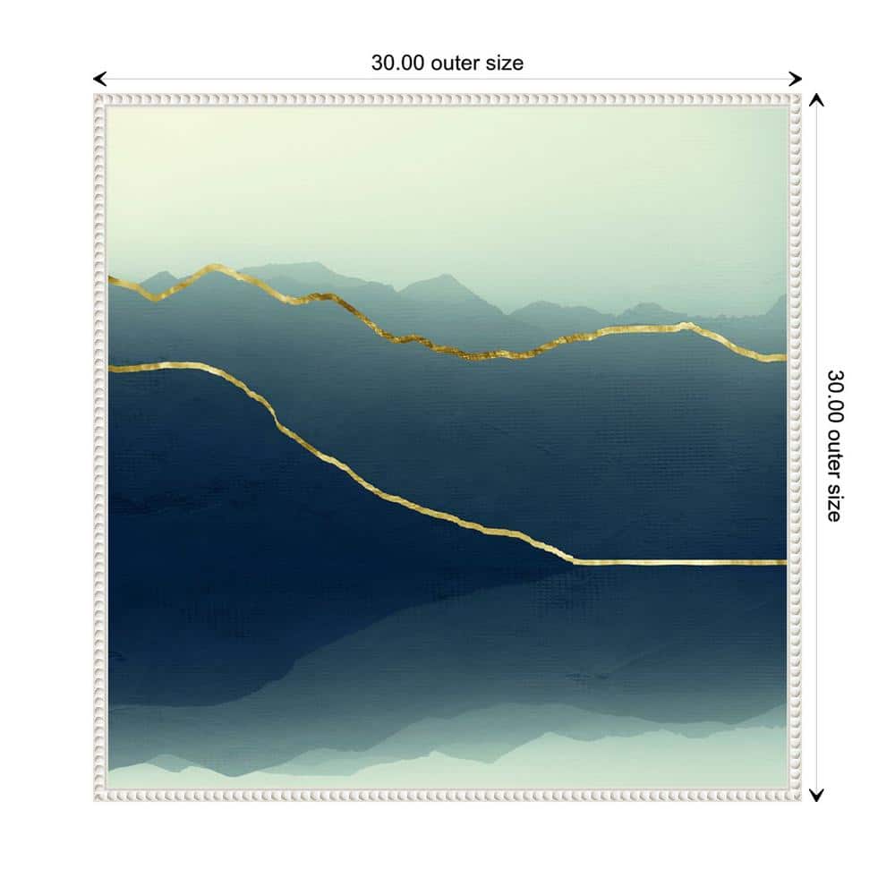 Gold Lined Blue Abstract Mountain Framed Canvas Art