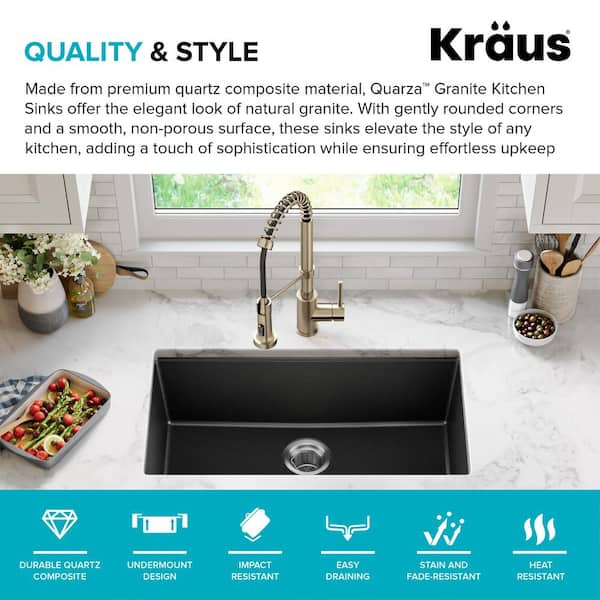Undermount Granite Composite 32 in. Single Basin Kitchen Sink Kit in Black Undermount Granite Composite 32 in. Single Basin Kitchen Sink Kit in Black