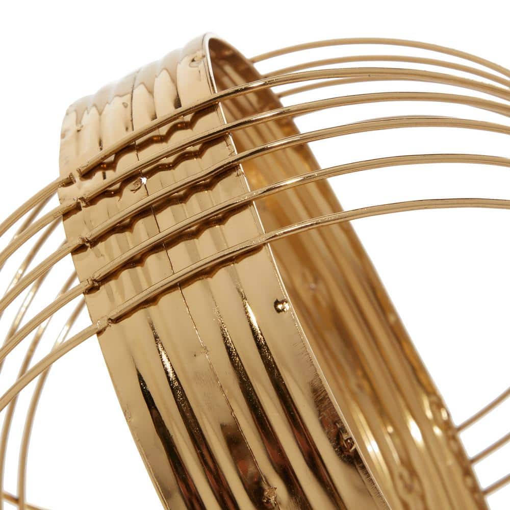 Gold Metal Geometric Wire Orb Sculptures, Set of 3