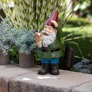 12 in. Tall Outdoor Garden Gnome with Mushroom Yard Statue Decoration