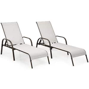 2-Piece Gray Metal Outdoor Adjustable Chaise Lounge with Armrest