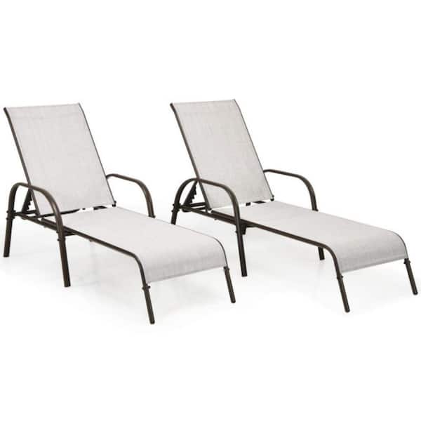 Alpulon 2-Piece Gray Metal Outdoor Adjustable Chaise Lounge with Armrest