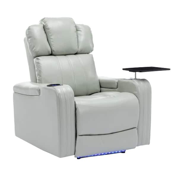 Gray PU Leather Recliner with Bluetooth Speaker, Tray Table and USB Ports