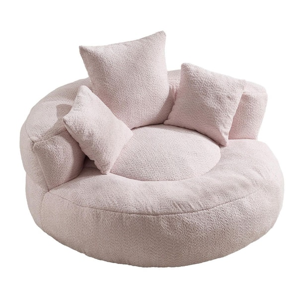 Modern Comfy Pink Chenille Upholstery Bean Bag Round Accent Arm Chair