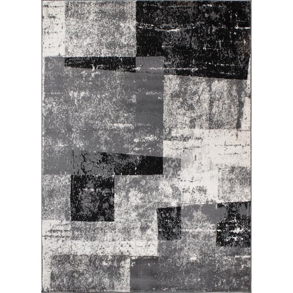 World Rug Gallery Gray 7 ft. 10 in. x 10 ft. Contemporary Abstract Bo x es Area Rug
