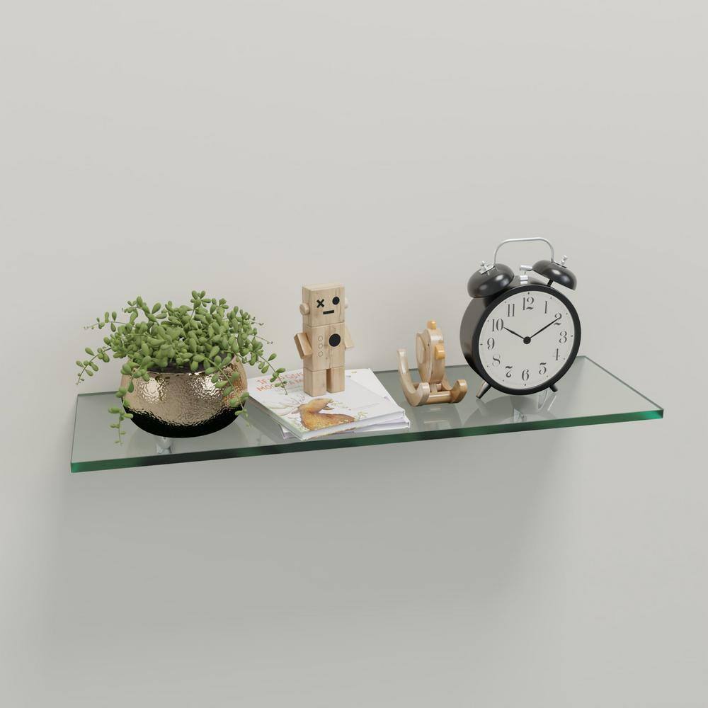 Polished Chrome Finish 27" Rectangle Floating Glass Shelf