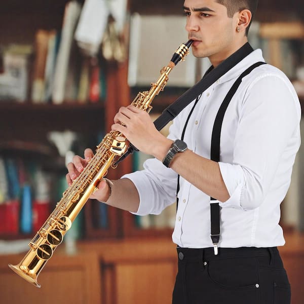 Straight Soprano Saxophone B Flat Brass, Saxophone Beginner Kit with Carrying Case Mouthpiece (Gold)