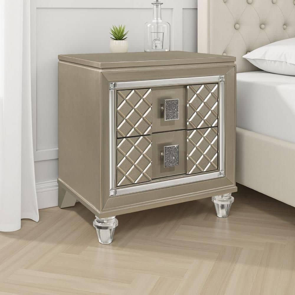 Loy Gold and Silver 2 Drawer 17 in. W Nightstand