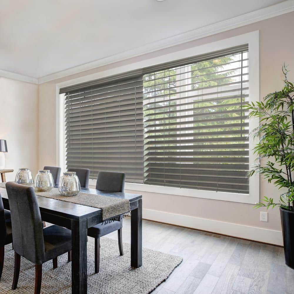 ( 2 pack) Driftwood Gray Cordless Premium Faux Wood blinds with 2.5 in Slats - 29 in W x 72 in L (Actual Size 28.5 in W x 72 in L)