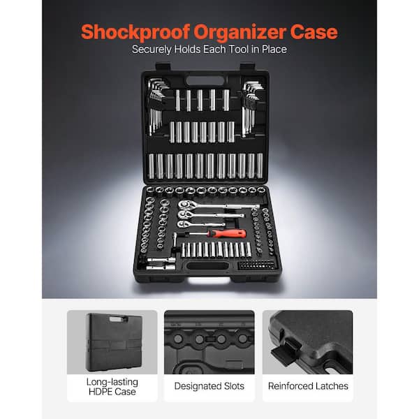 SKYSHALO Socket Set, 3/8 & 1/4 & 1/2 in. Drive Socket and Ratchet