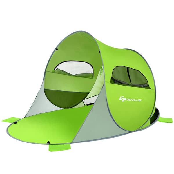 Costway 63 in. x 87 in. Green Pop Up Beach Tent Anti-UV UPF 50 Plus Portable Sun Shelter for 3-Person to 4-Person Green