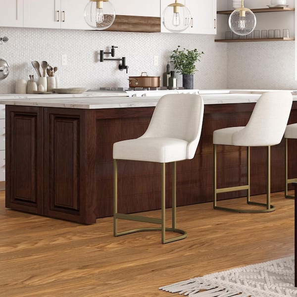 Leick Home Barrelback White Counter Stool with Gold Metal Base (Set of 2)