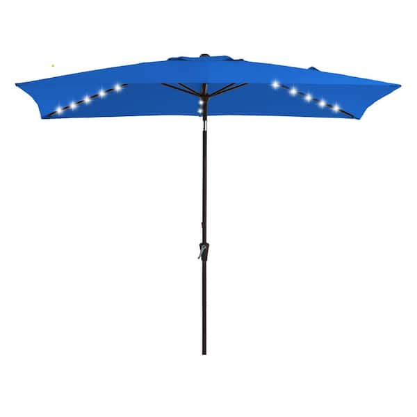 JEAREY 6.5 x 10 ft. Market Solar LED Lighted Tilt Patio Umbrella Rectangular Outdoor Umbrella in Blue