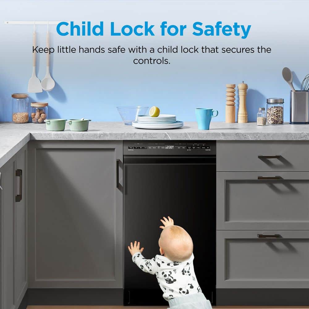 Midea 18-Inch Black Stainless Steel Built-In Dishwasher with Energy Star