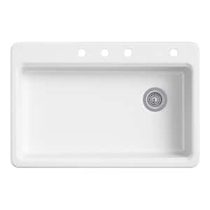 Riverby Drop-In Cast Iron 33 in. 4-Hole Single Basin Kitchen Sink in White